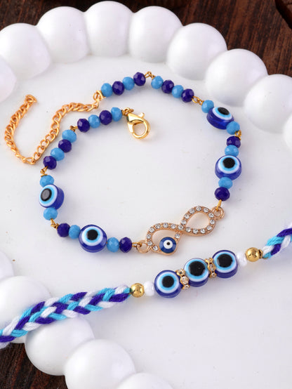 Kanak - Atharv Evil Eye     Bhaiya Bhabhi Rakhi Bracelet Set | Tilak Set Included