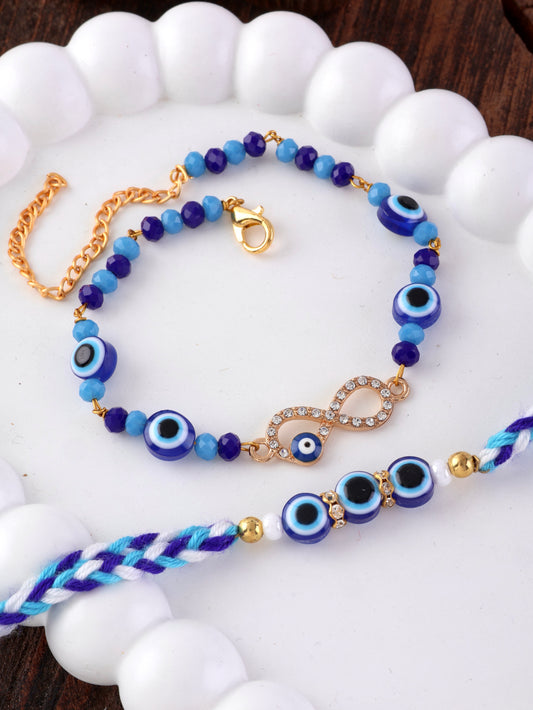 Kanak - Atharv Evil Eye Rakhi and Bracelet with Tilak Set and Card