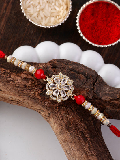 Diamond Rakhi Bracelet with Premium Box and Tilak Set