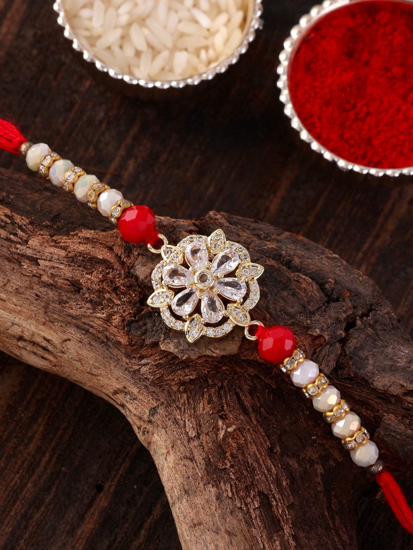 Diamond Rakhi Bracelet with Premium Box and Tilak Set