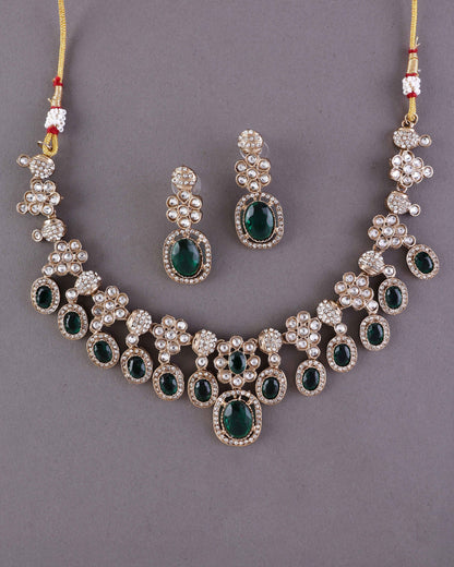 Emerald Baani Indo Western Necklace With Earrings