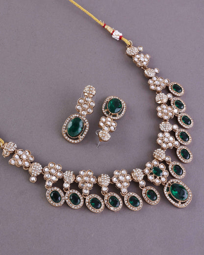 Emerald Baani Indo Western Necklace With Earrings
