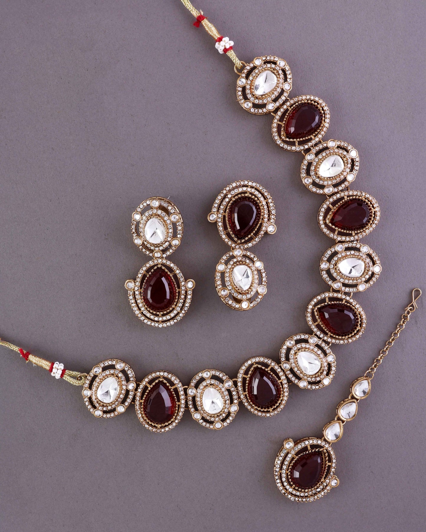 Ruby Hania Premium Polki Dupe Necklace with Earring and Mangteeka