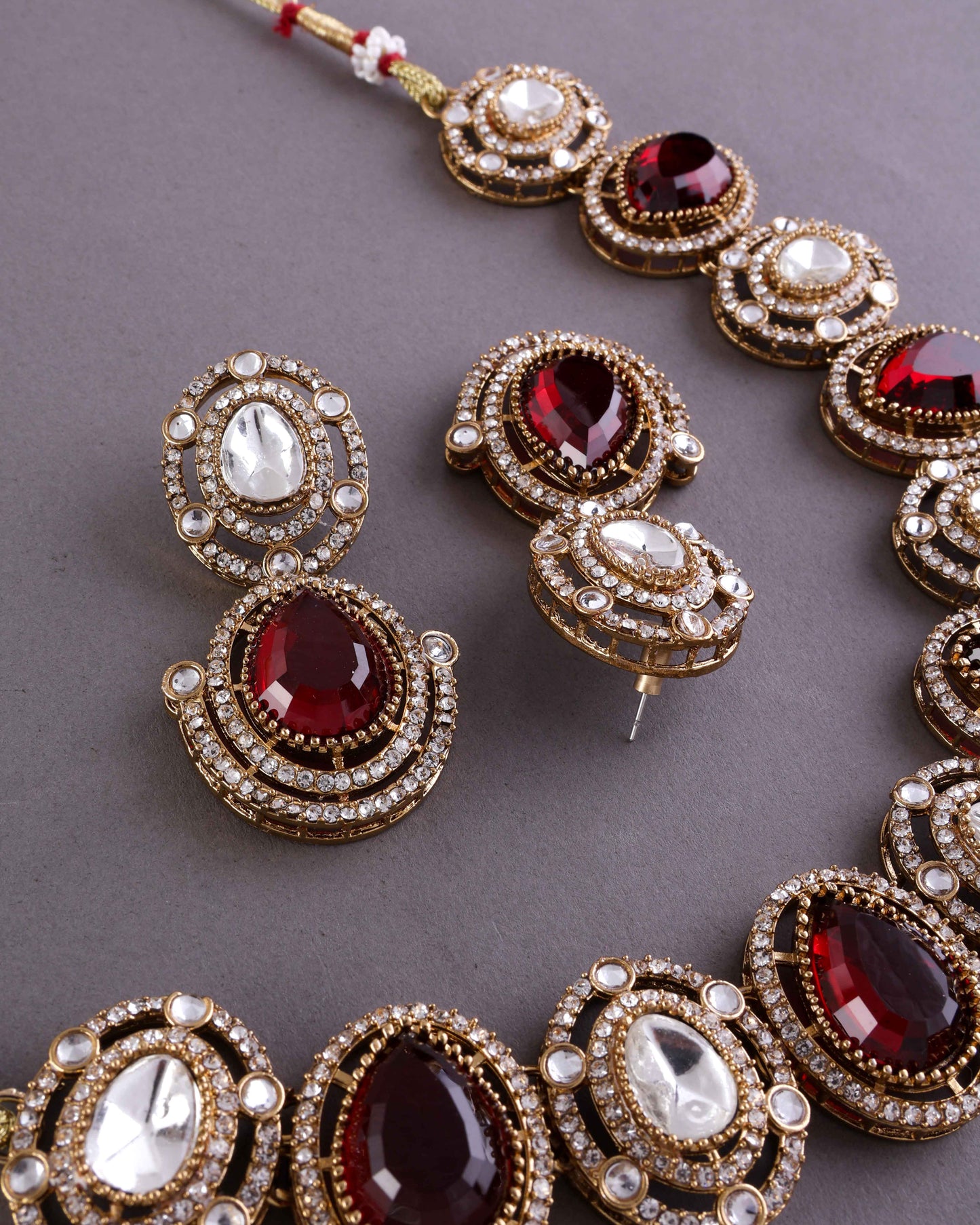 Ruby Hania Premium Polki Dupe Necklace with Earring and Mangteeka