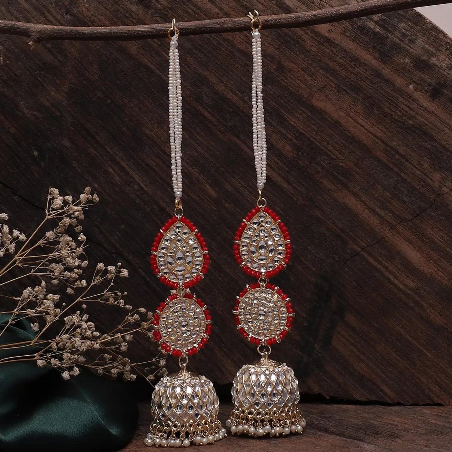 Red Gurleen Jhumka with Sahara