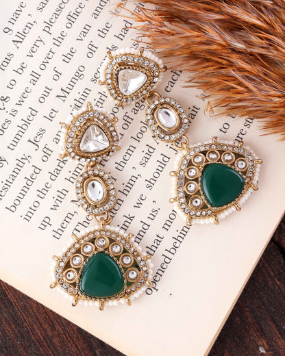 Green Rania Premium Designer Zircone Polki Dupe Earring