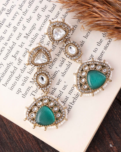 Mint Green Rania Premium Designer Zircone Polki Dupe Earring