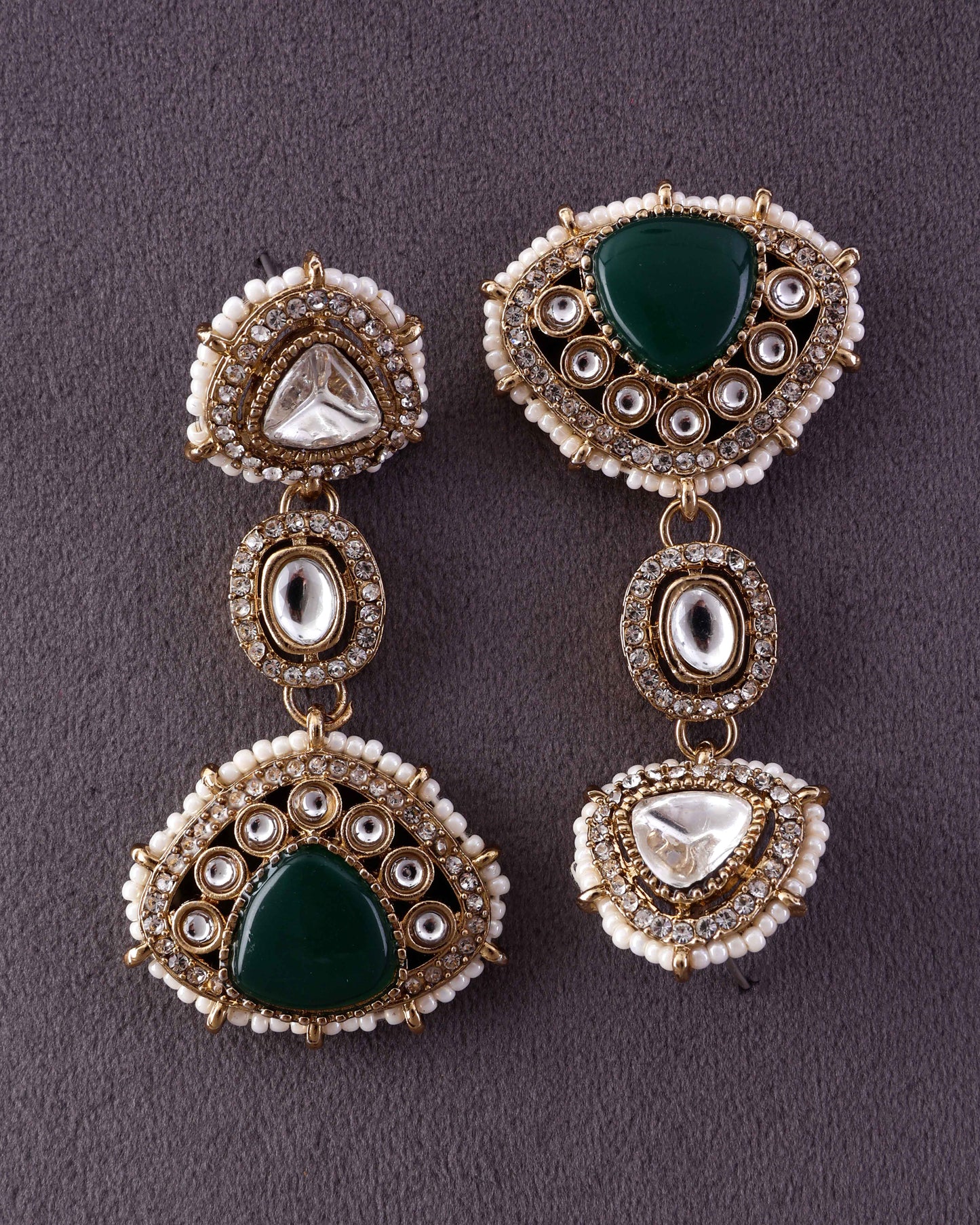 Green Rania Premium Designer Zircone Polki Dupe Earring
