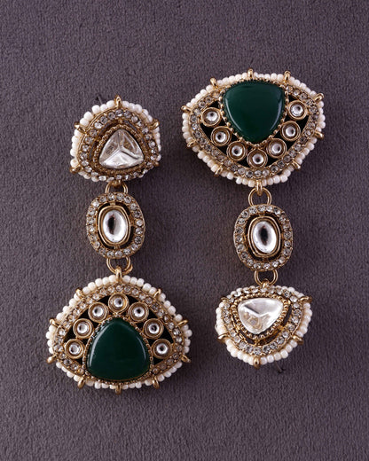 Green Rania Premium Designer Zircone Polki Dupe Earring