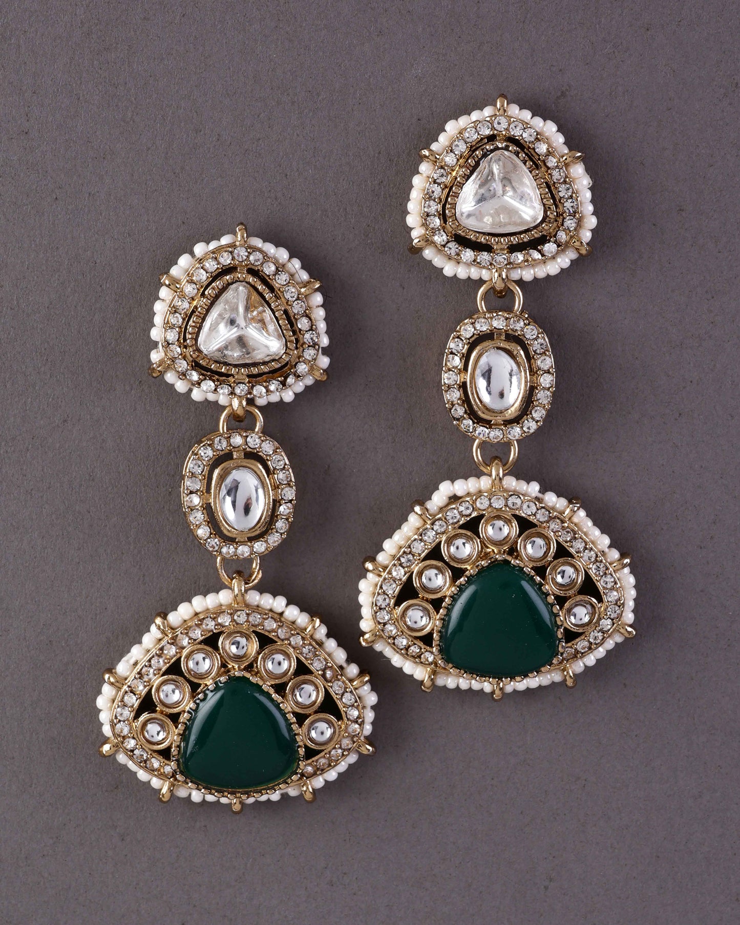 Green Rania Premium Designer Zircone Polki Dupe Earring