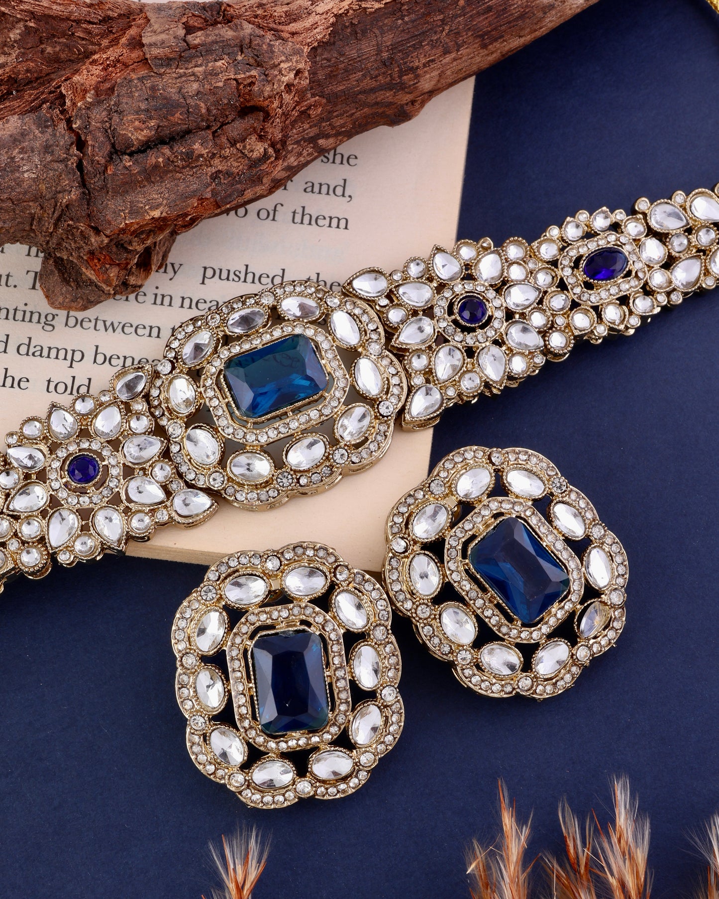 Blue Gunveen Choker Necklace Earring