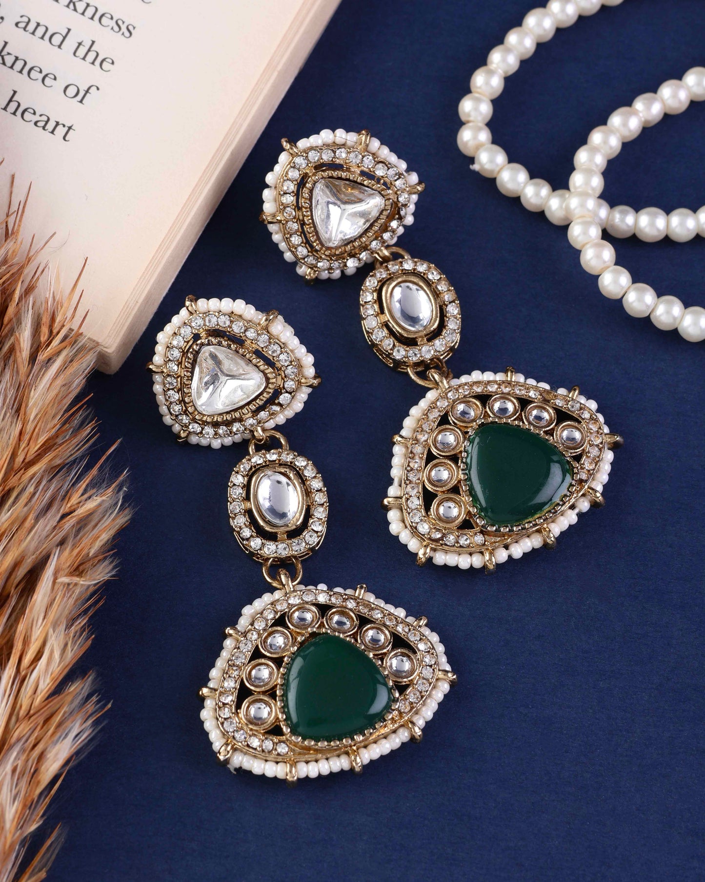 Green Rania Premium Designer Zircone Polki Dupe Earring