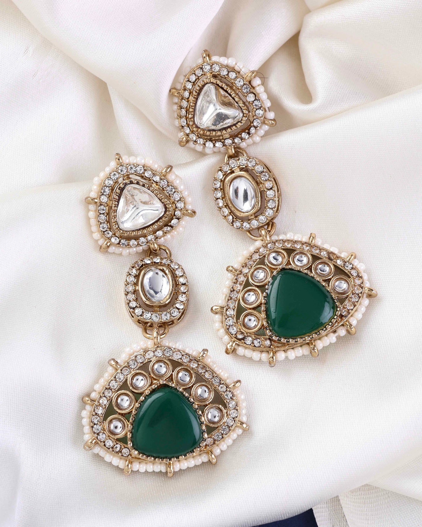 Green Rania Premium Designer Zircone Polki Dupe Earring