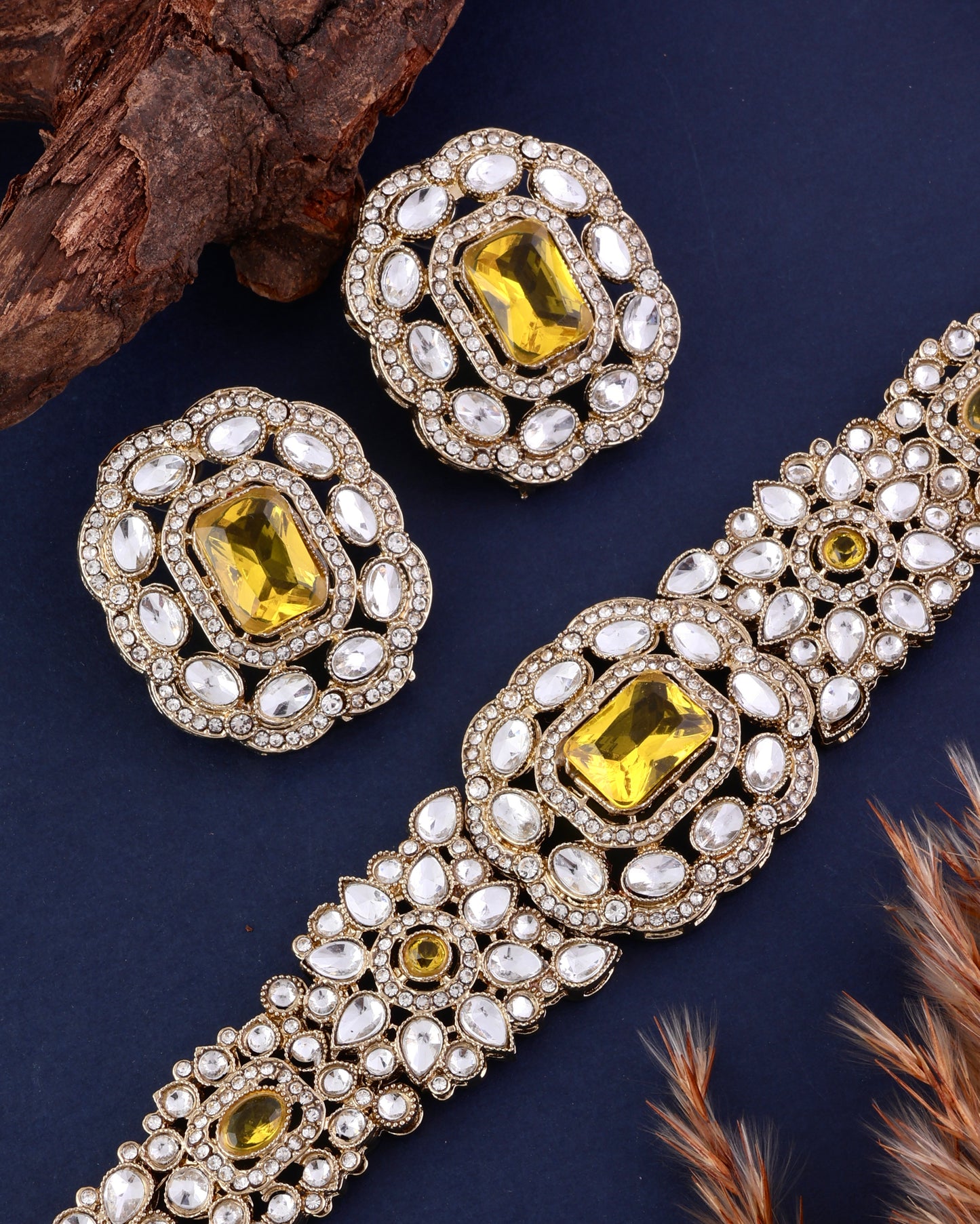 Yellow Gunveen Choker Necklace Earring