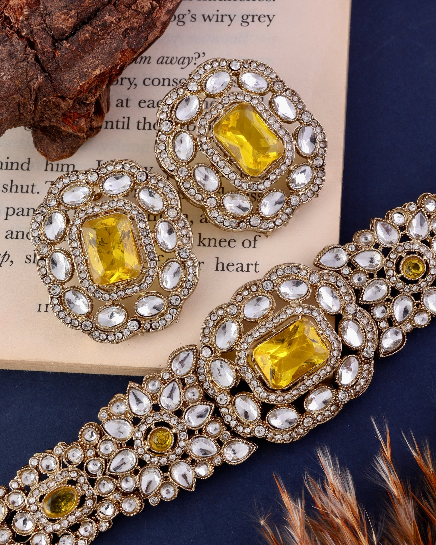 Yellow Gunveen Choker Necklace Earring