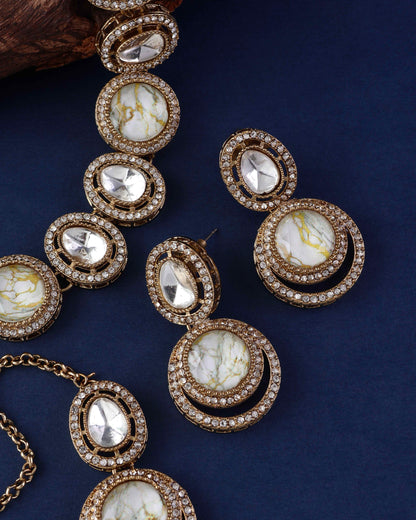 Ivory Abir Premium Polki Dupe Necklace with Earring and Teeka