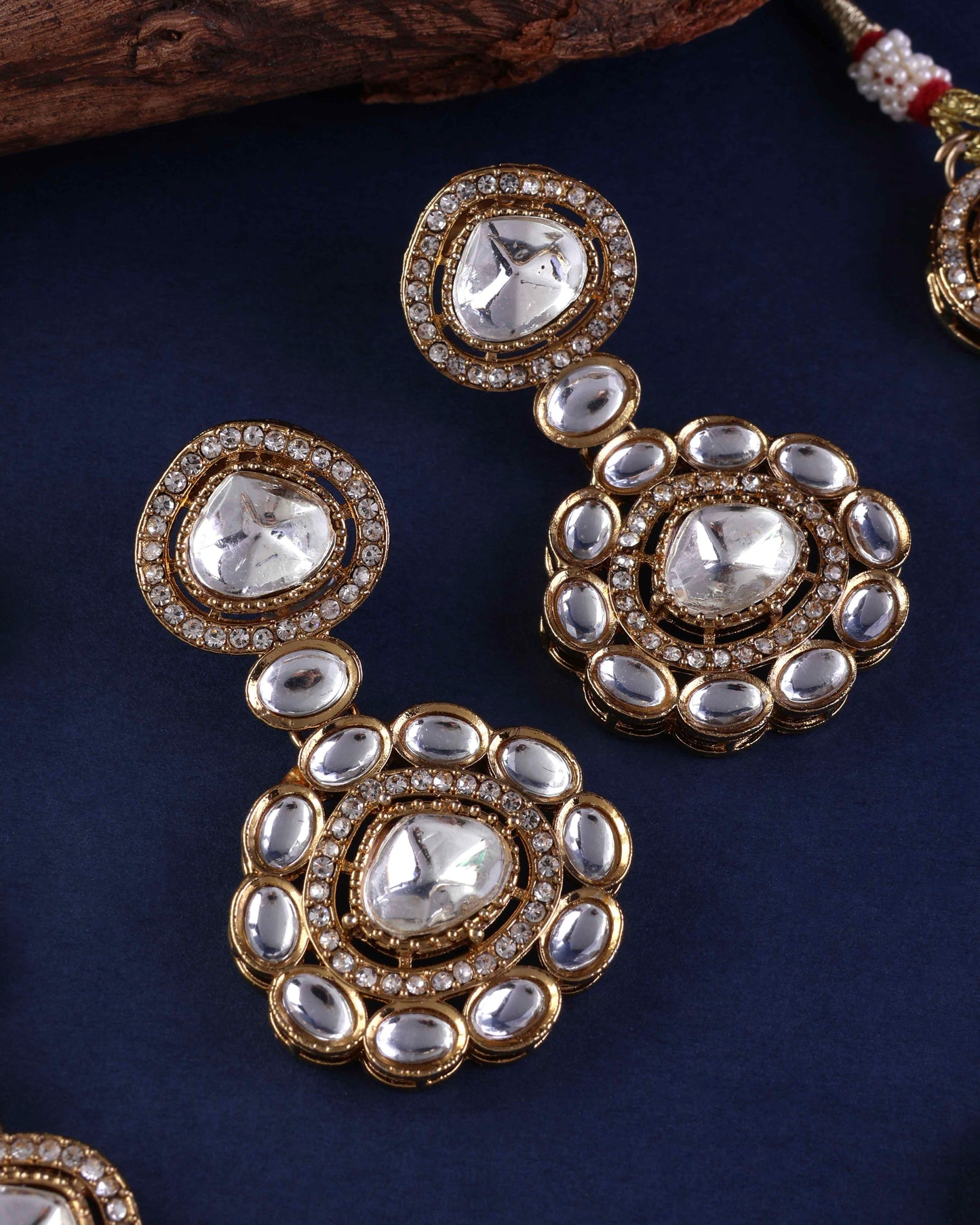 Meghana Premium Polki Dupe Necklace with Earring and Teeka