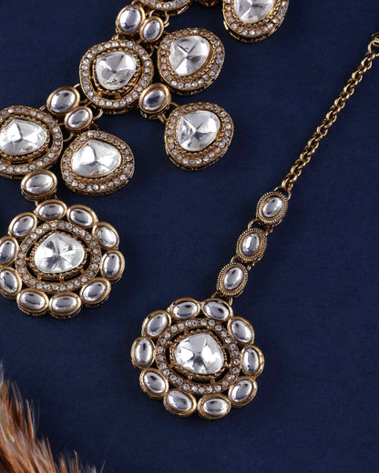 Meghana Premium Polki Dupe Necklace with Earring and Teeka
