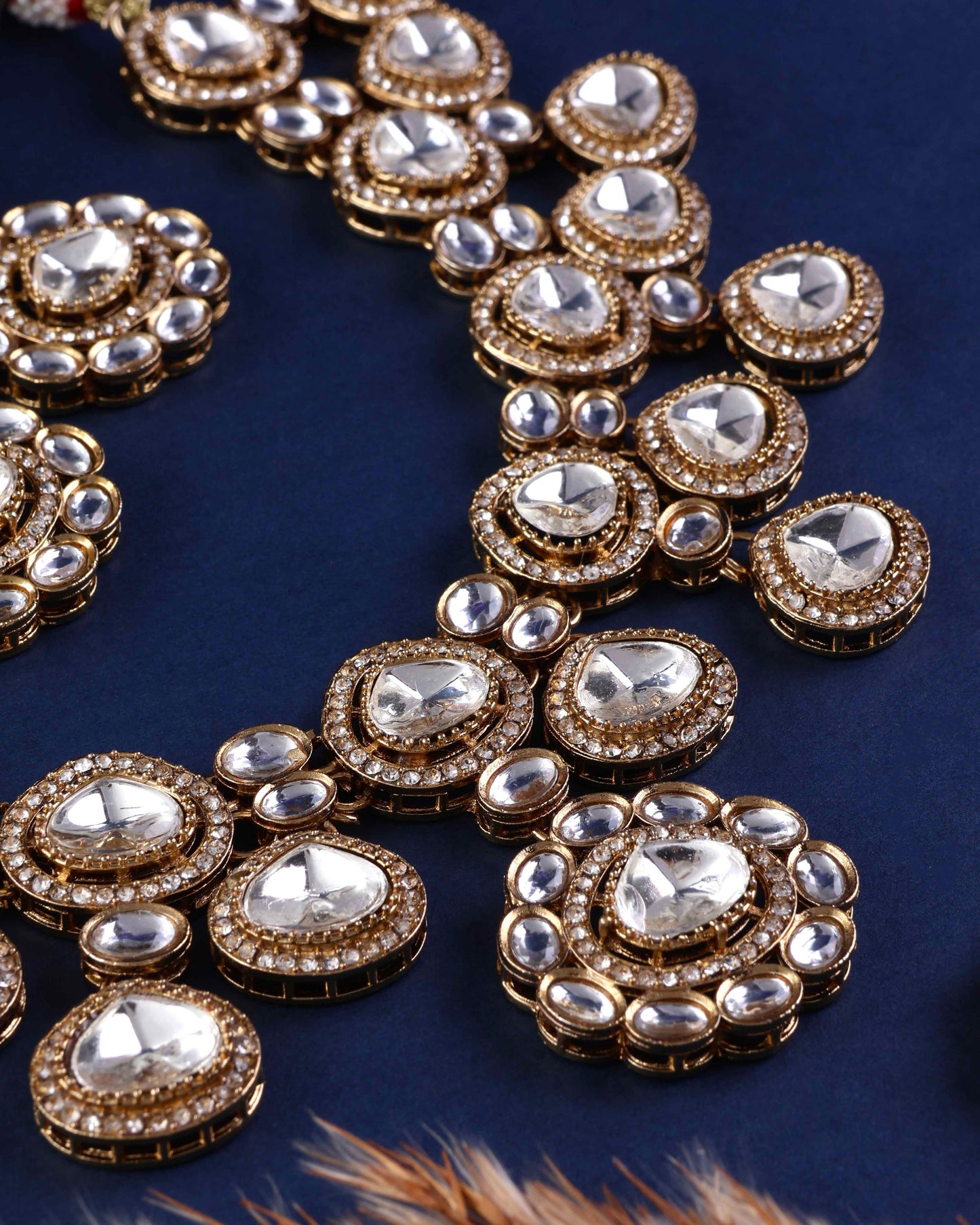 Meghana Premium Polki Dupe Necklace with Earring and Teeka