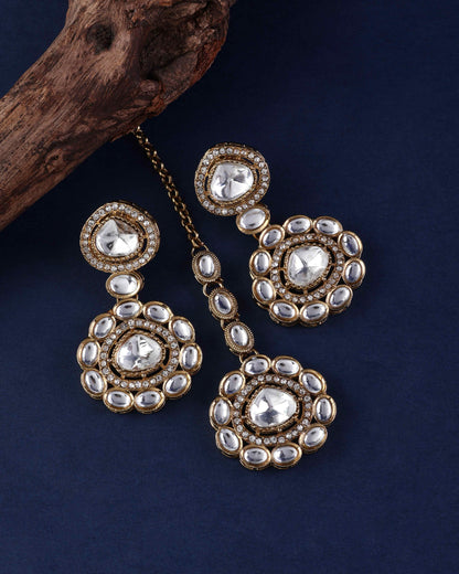 Meghana Premium Polki Dupe Necklace with Earring and Teeka