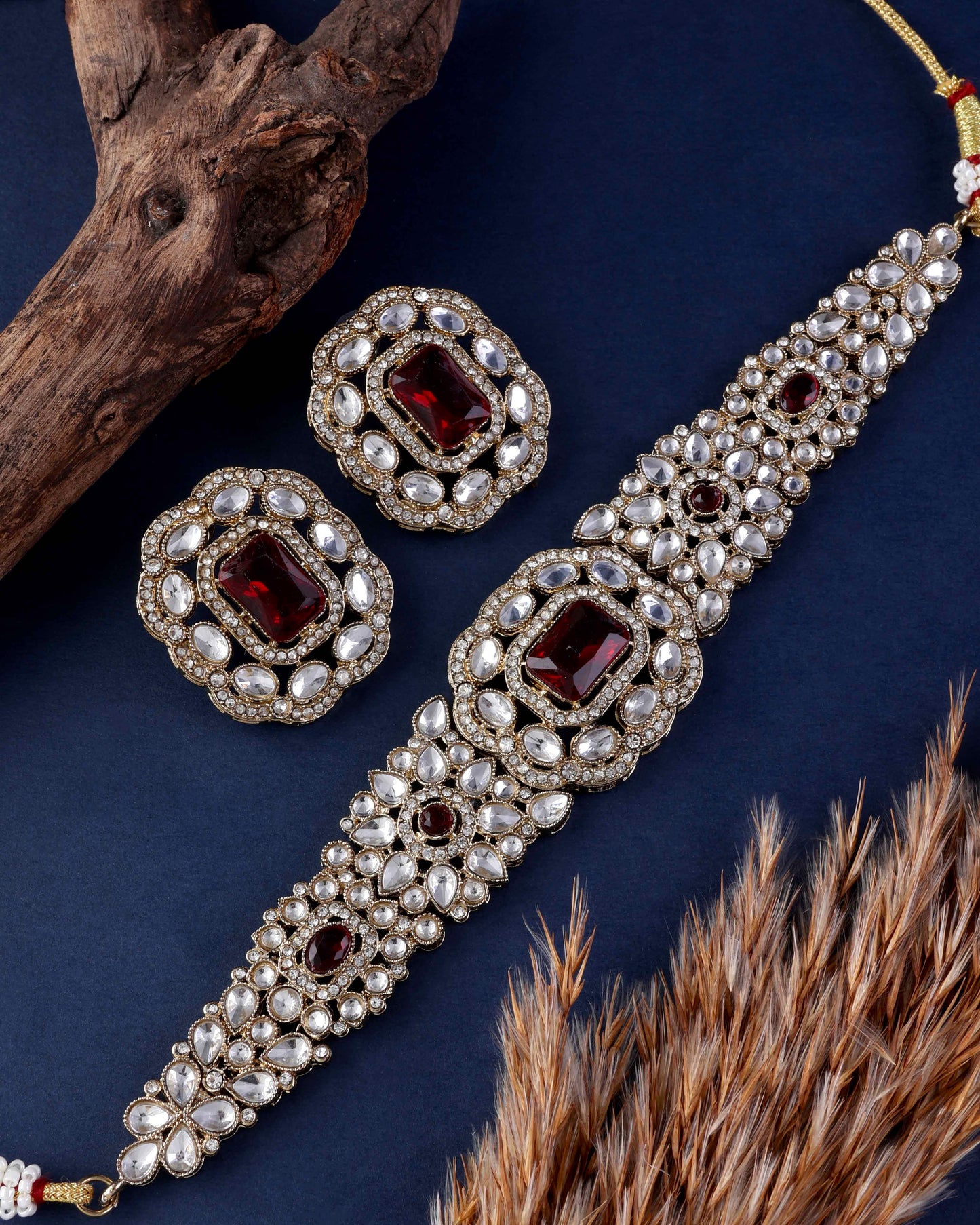 Red Gunveen Choker Necklace Earring
