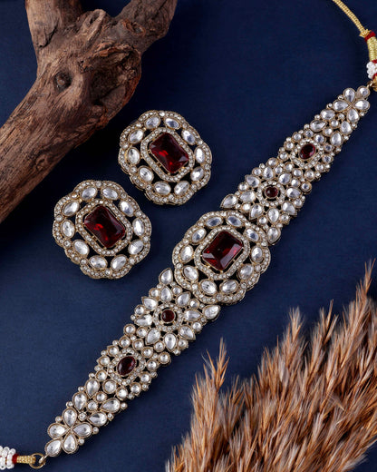 Pre Order Red Gunveen Choker Necklace Earring