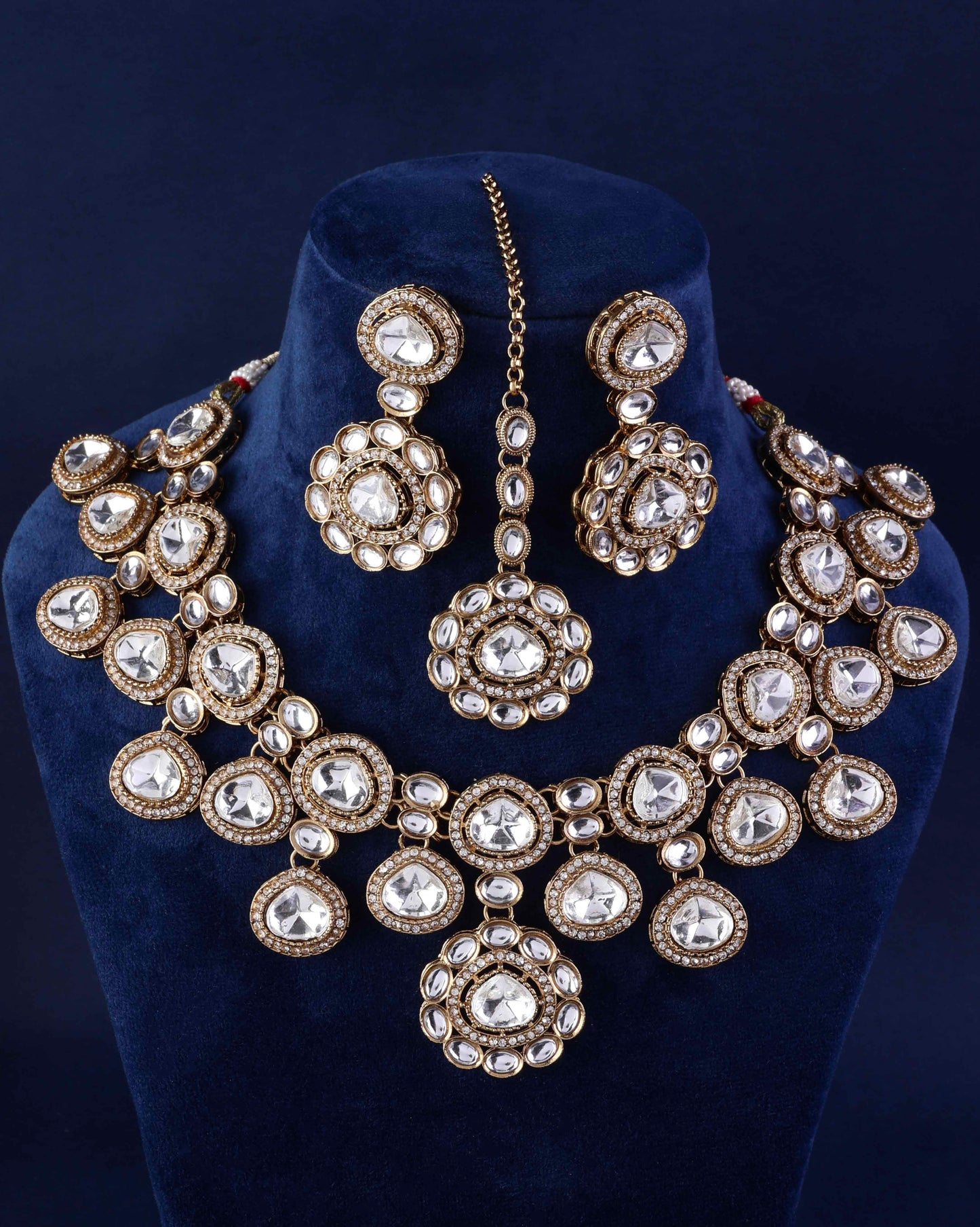 Meghana Premium Polki Dupe Necklace with Earring and Teeka