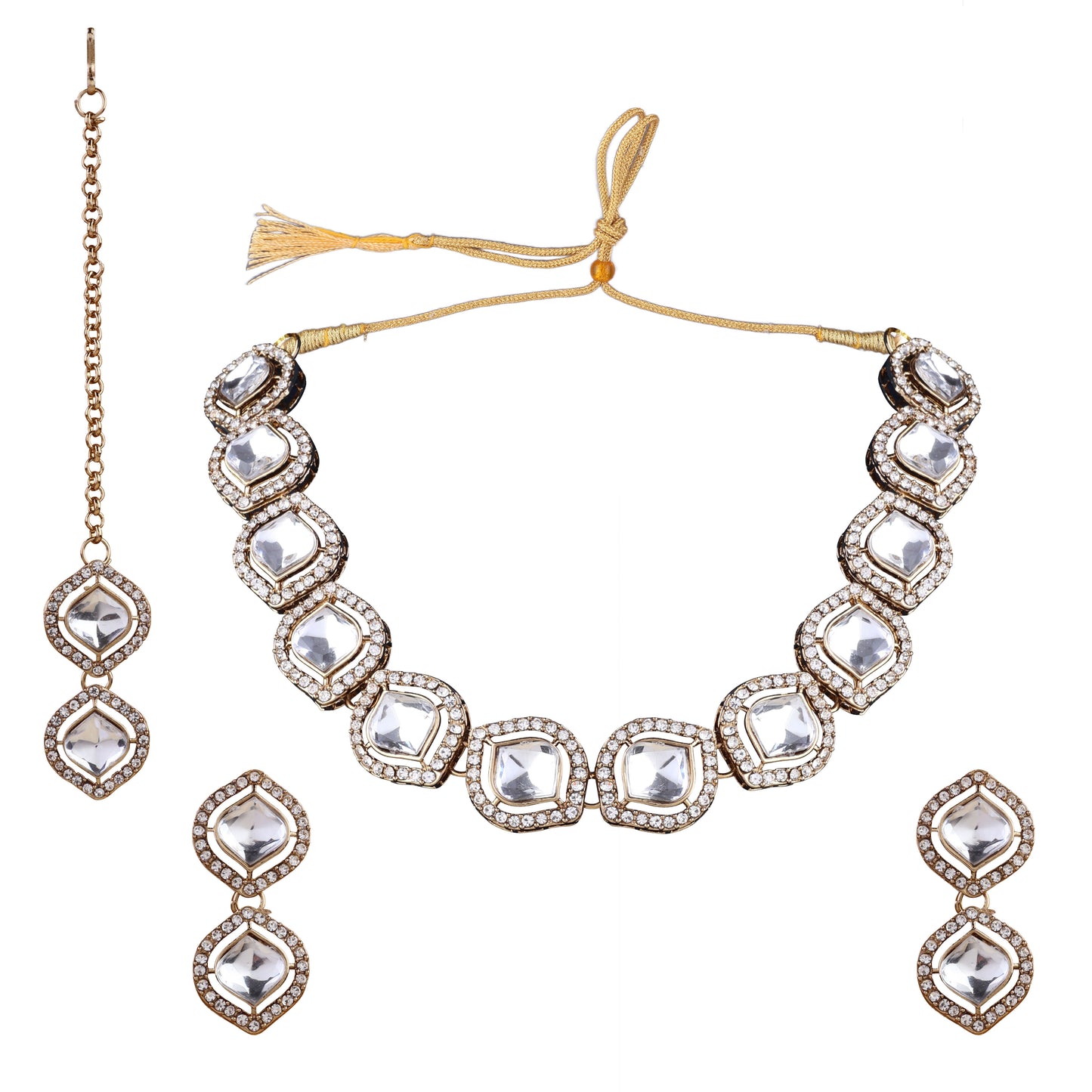 Vihana Polki Dupe Necklace with Earring and Teeka