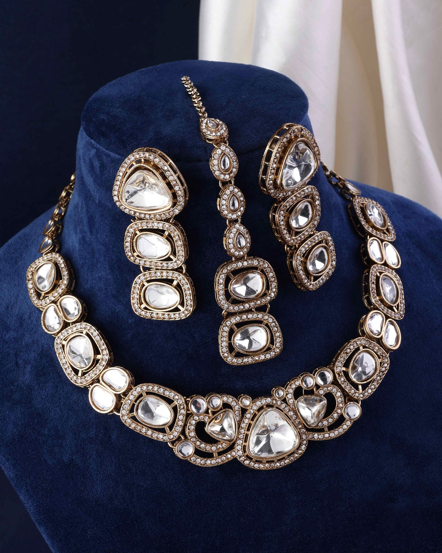 Varnika Premium Polki Dupe Necklace with Earring and Teeka