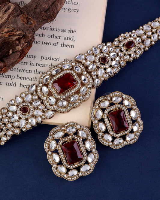 Red Gunveen Choker Necklace Earring