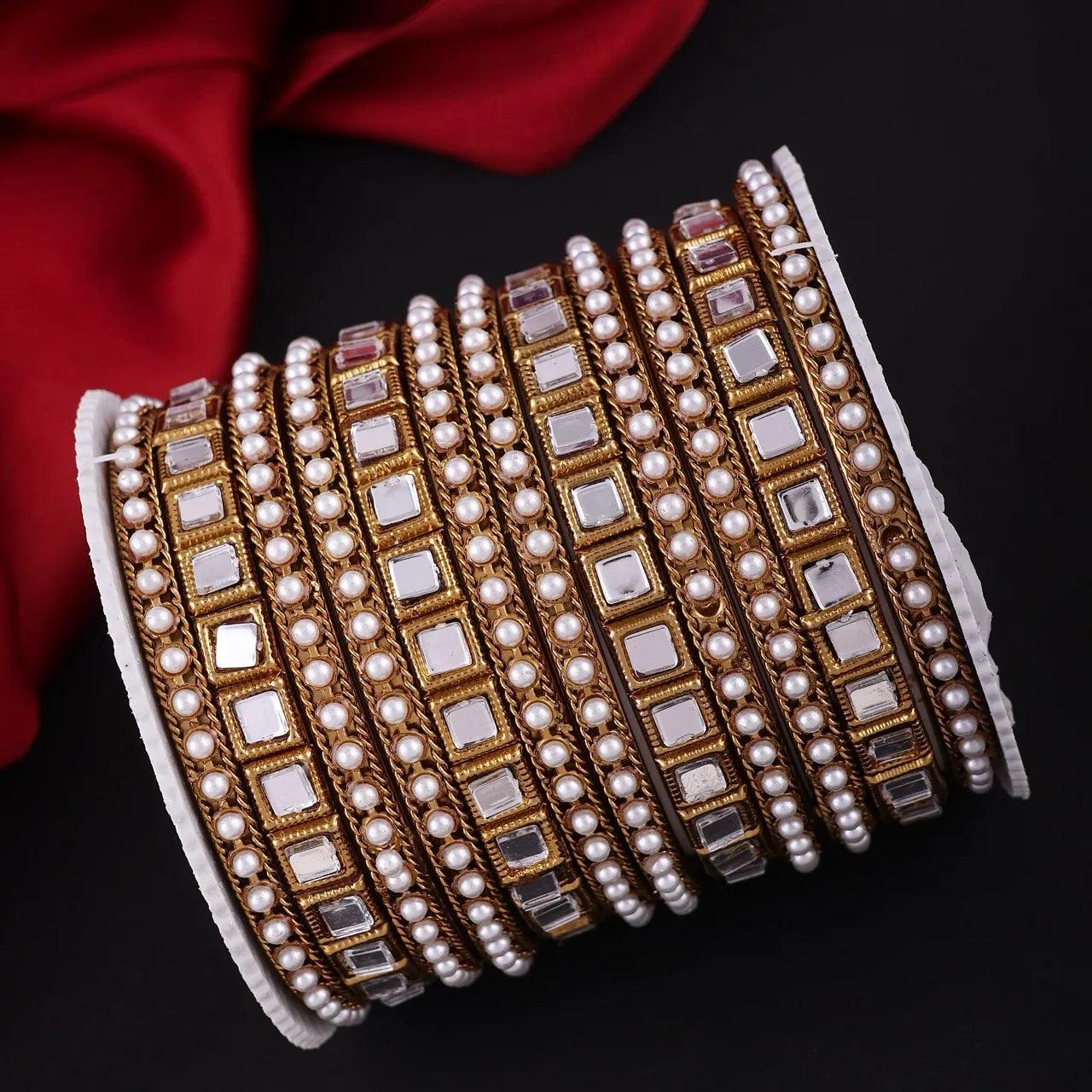 Urooj Mirror Bangle Set – Gold