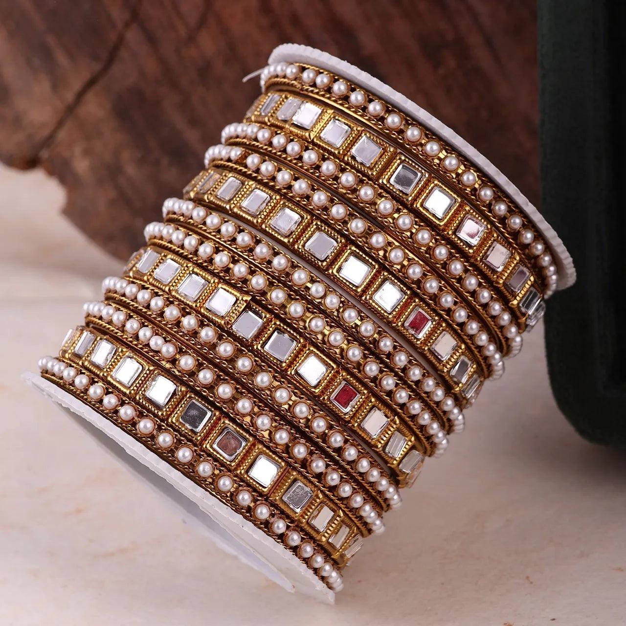 Urooj Mirror Bangle Set – Gold