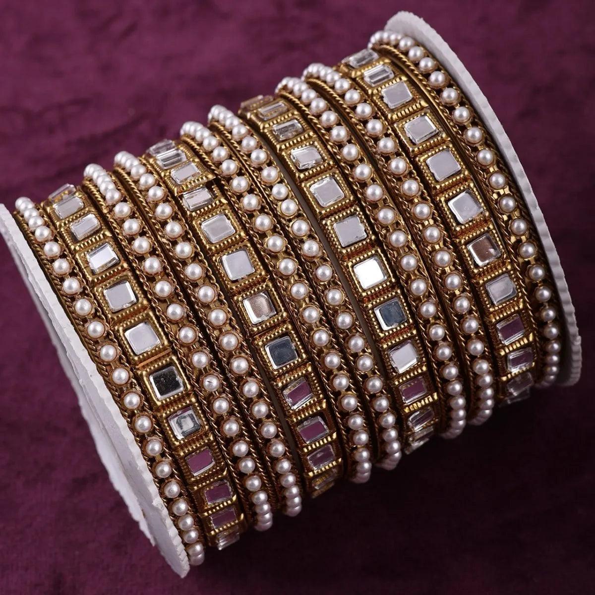 Urooj Mirror Bangle Set – Gold