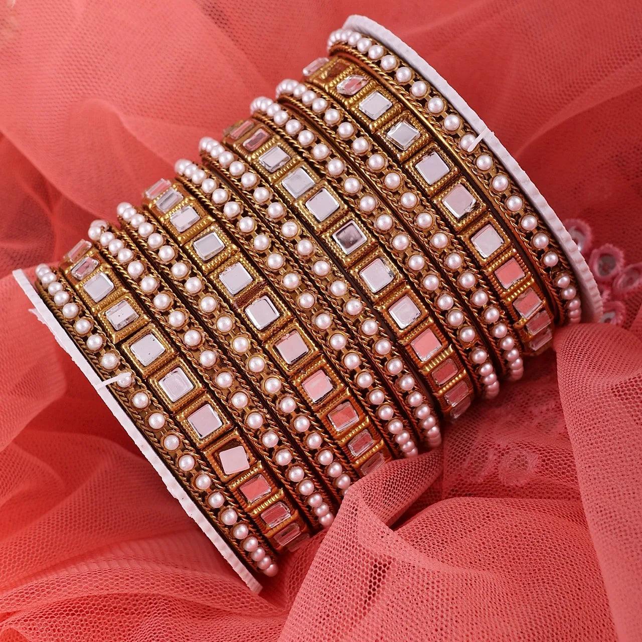 Urooj Mirror Bangle Set – Gold