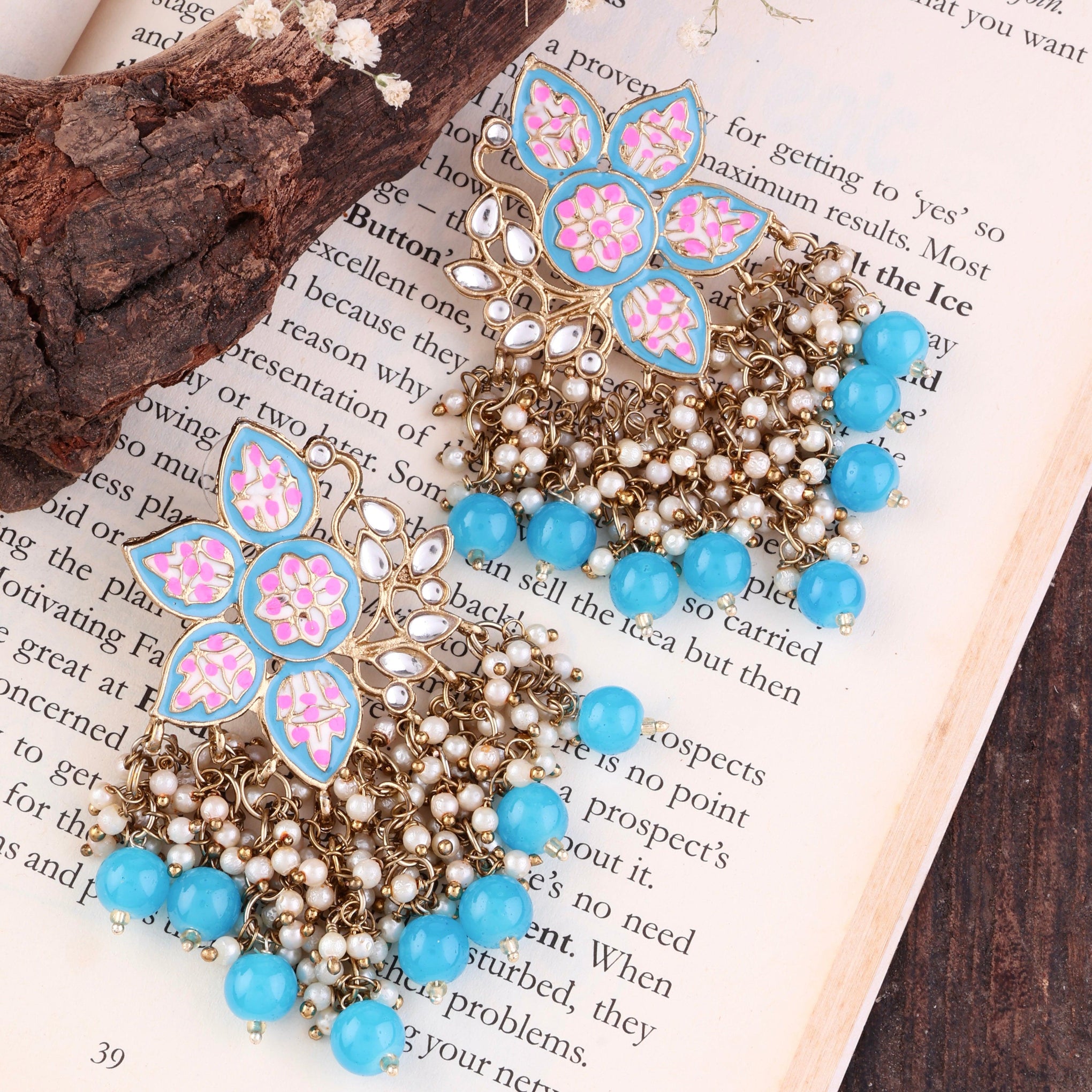 Baby Blue Kavish Lotus Meenakari Earring