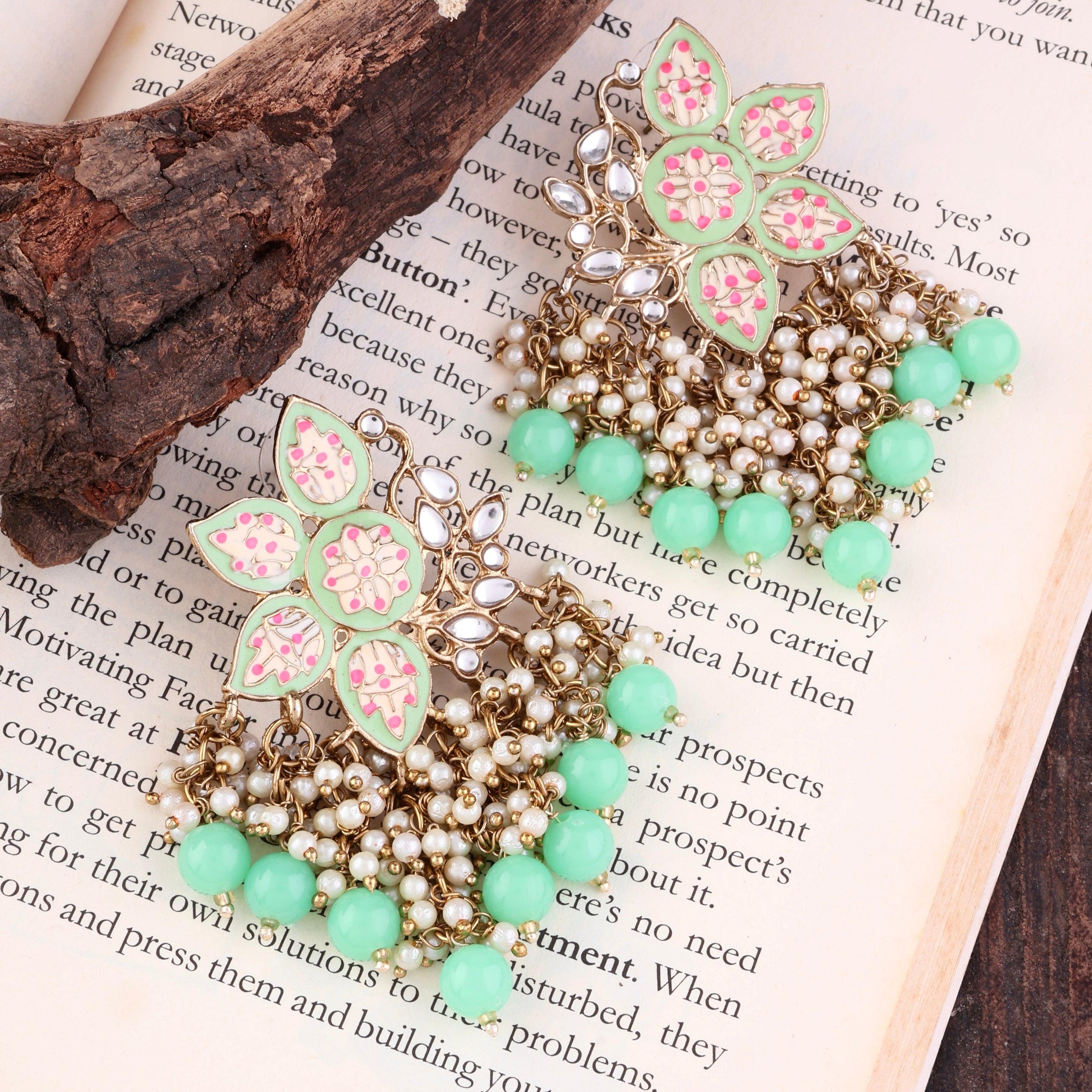 Mint Green Kavish Lotus Meenakari Earring