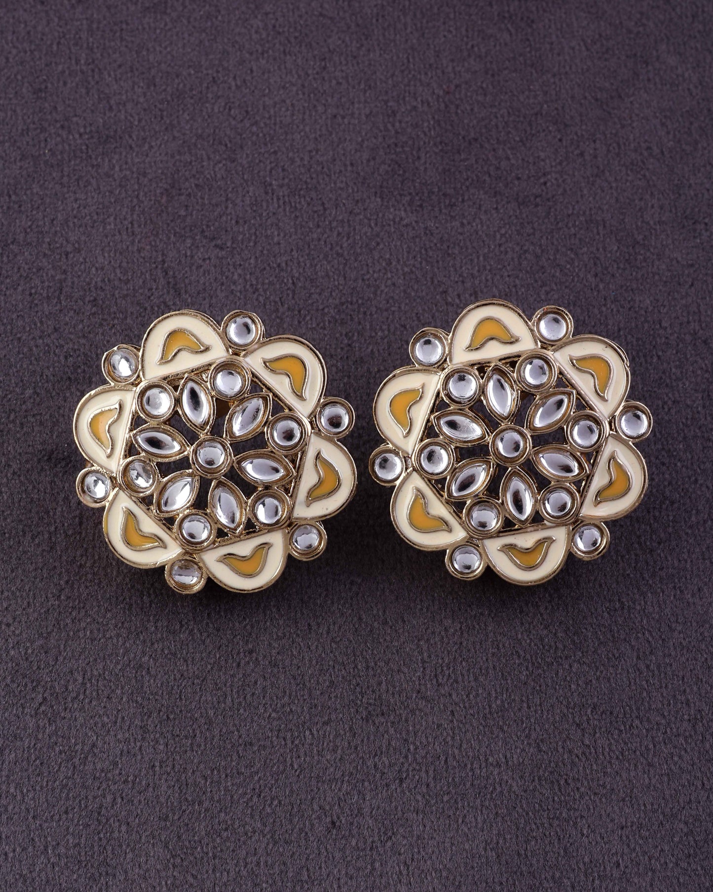 Yellow Kiva Meenakari Stud Earring