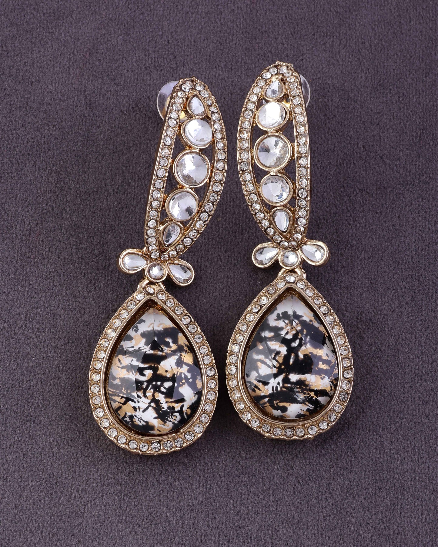 Black Gold Neysa Premium Polki Dupe Desinger Earring