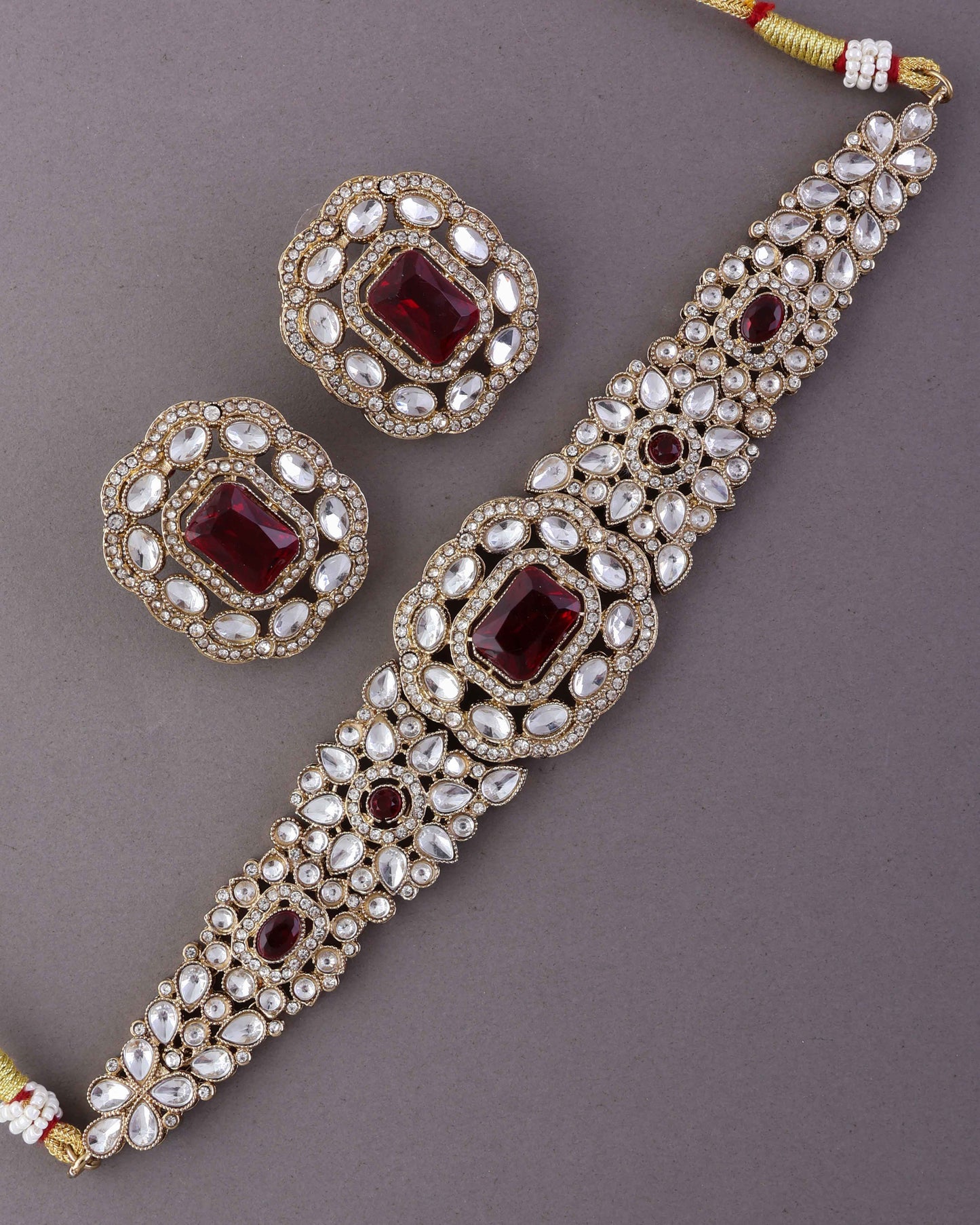 Red Gunveen Choker Necklace Earring