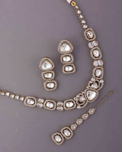 Varnika Premium Polki Dupe Necklace with Earring and Teeka
