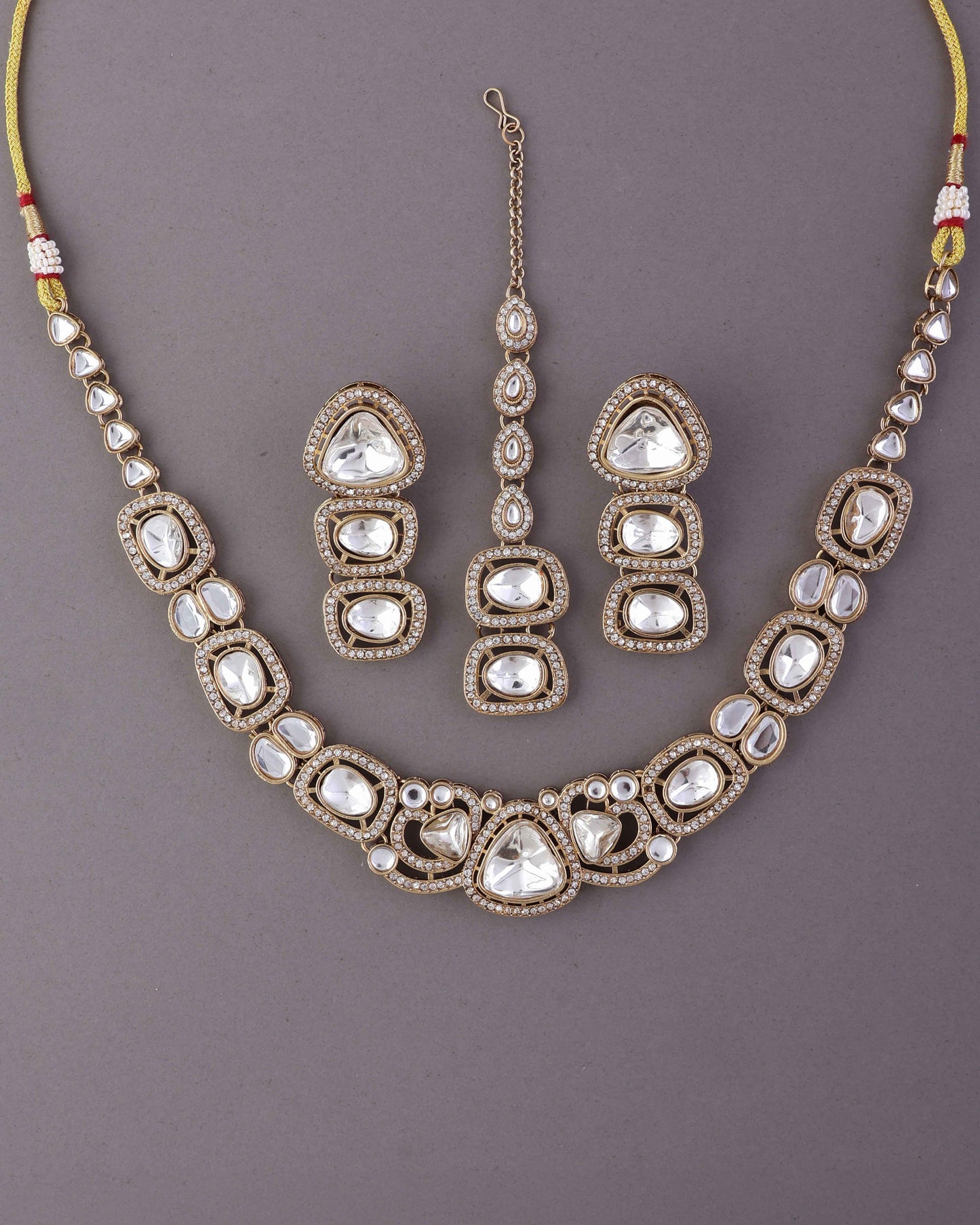 Varnika Premium Polki Dupe Necklace with Earring and Teeka