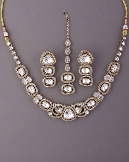 Varnika Premium Polki Dupe Necklace with Earring and Teeka