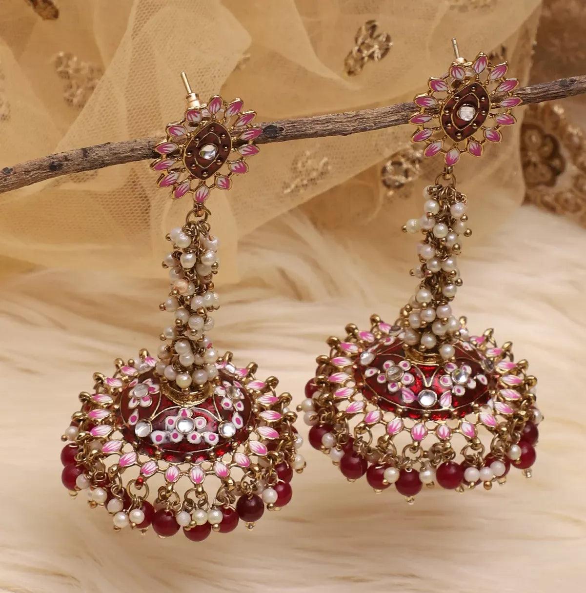 Maroon Iffat Designer Earring