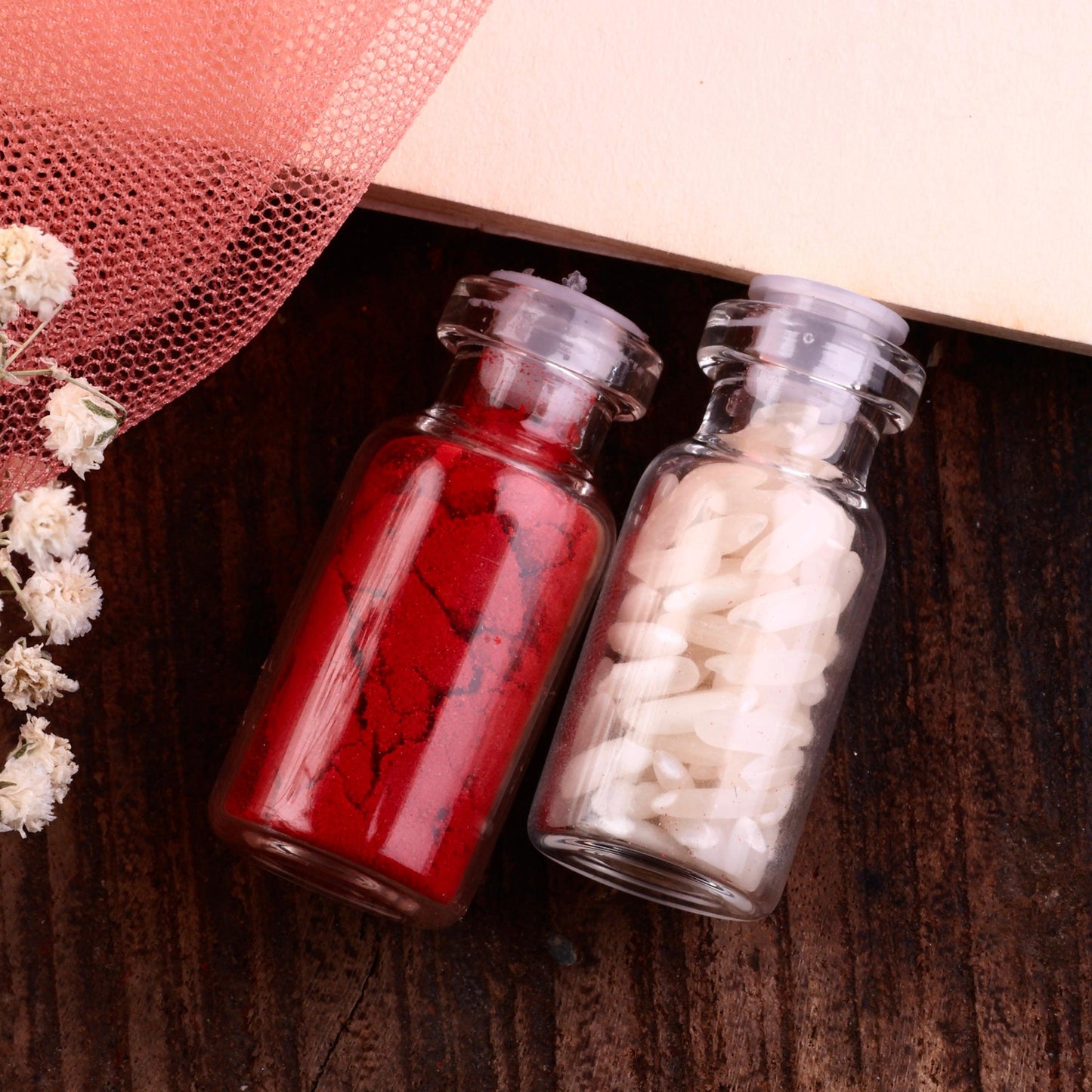 Aarti Tilak Combo of Roli Chawal in Glass Bottle