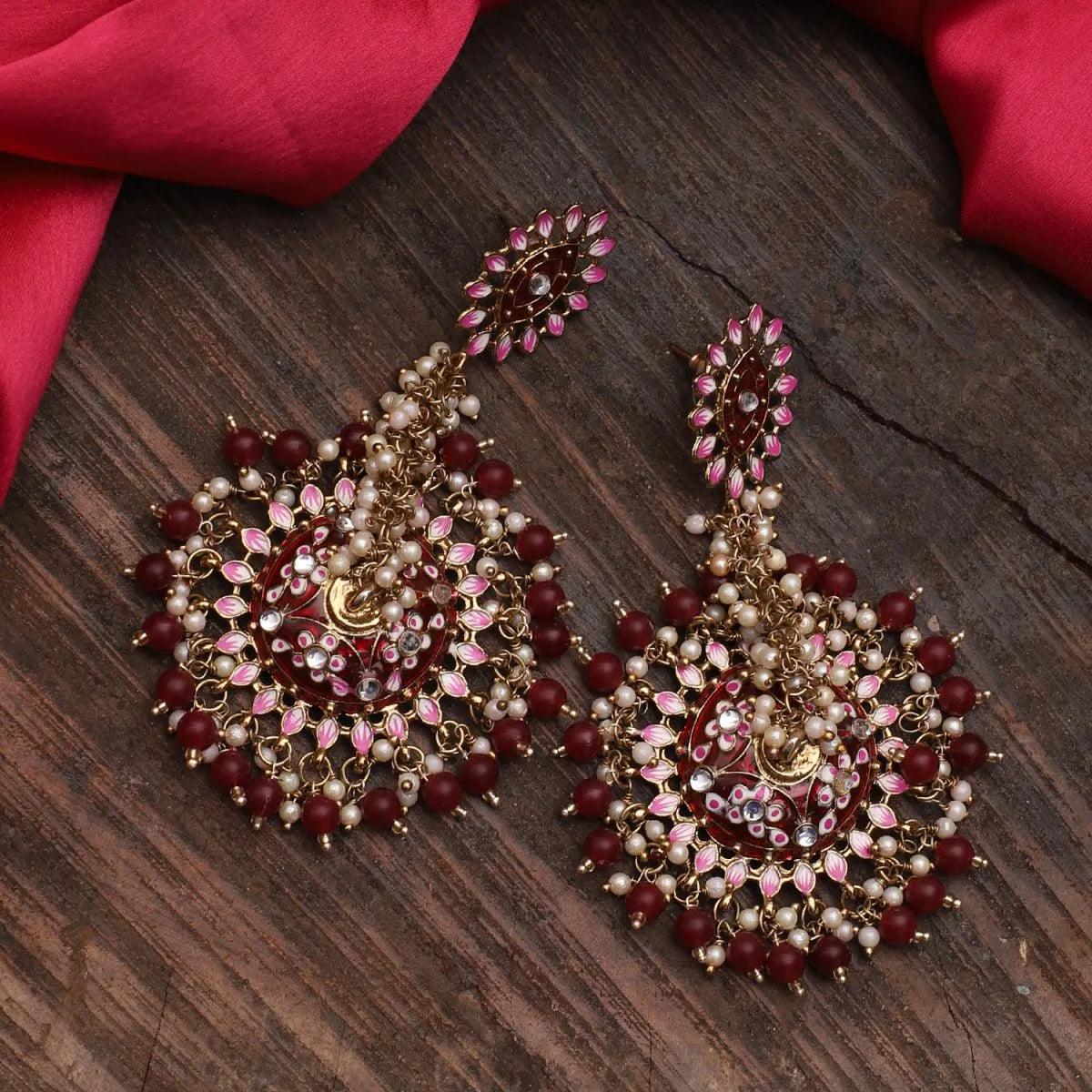 Maroon Iffat Designer Earring