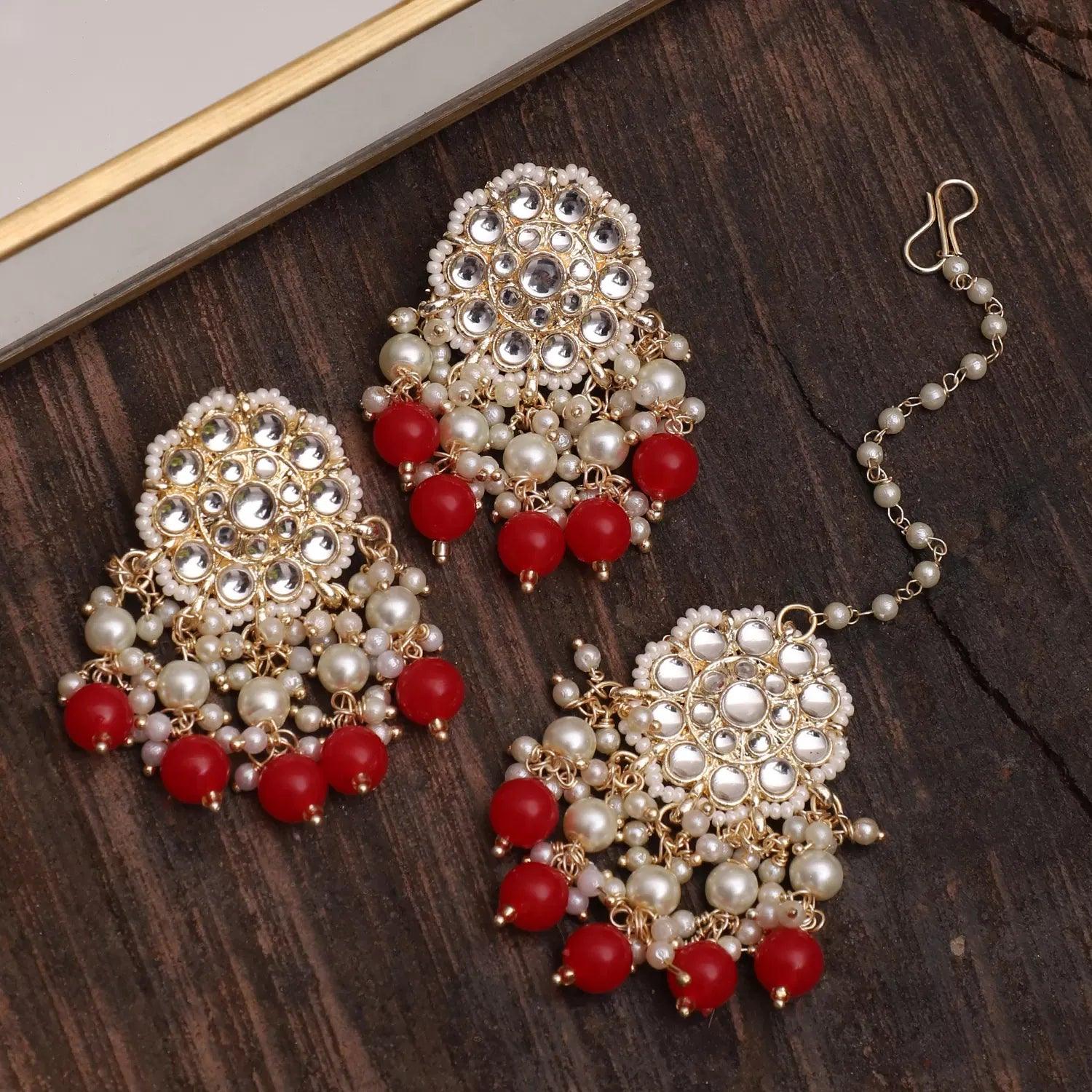 Red Anchal Teeka – Earring Set