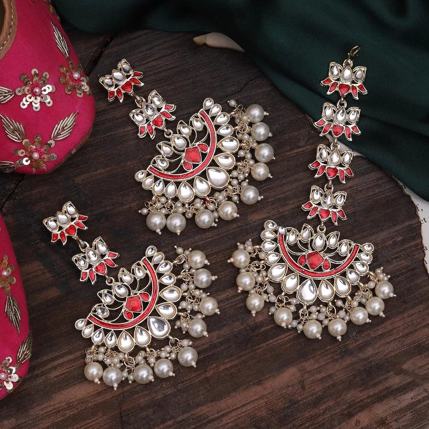 Red Sahiba Teeka Earring Set