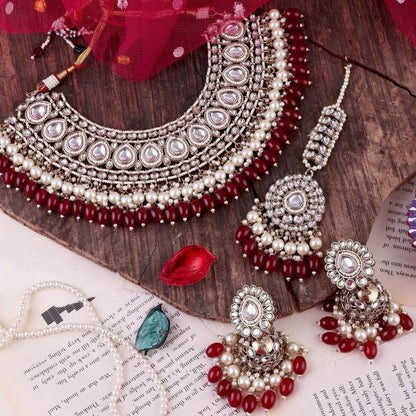 Maroon Red Zaiba Necklace