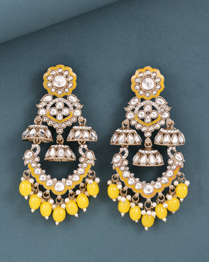 Yellow Taha Meenakari Zircon Jhumki Earring