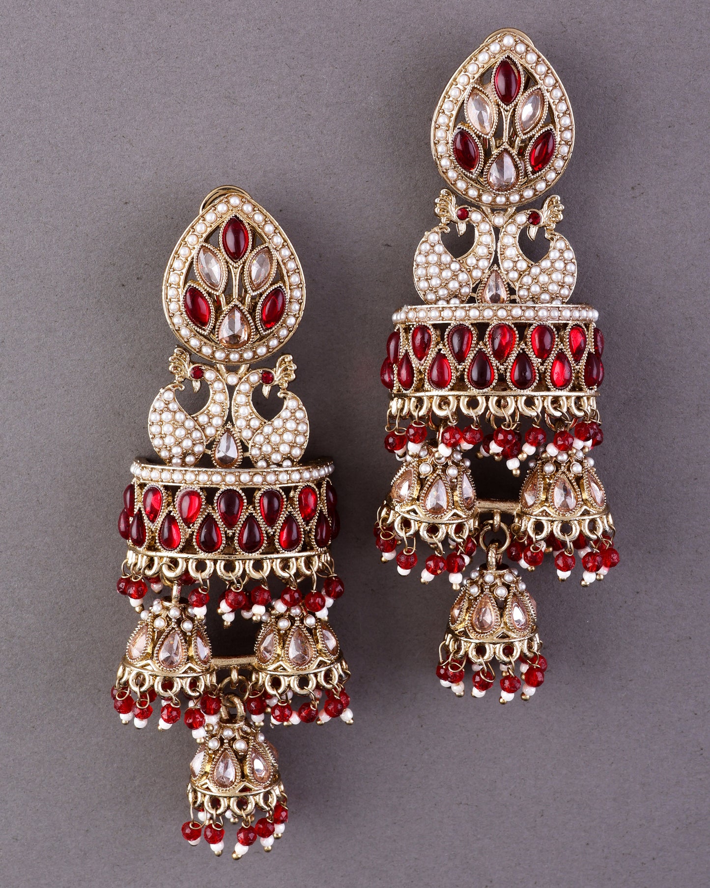 Red Sumaira Designer Peacock Earring